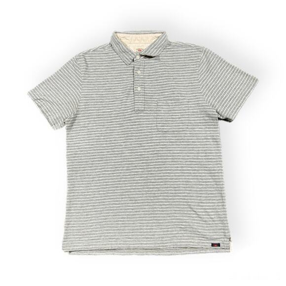 Faherty Brand Polo T Shirt Mens M Gray Striped Pocket Surf Cali Short Sleeve - Picture 1 of 5